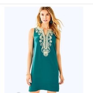 Lilly Pulitzer Carlotta Stretch Shift Dress, Teal/Golf, Size 4 NWT!
